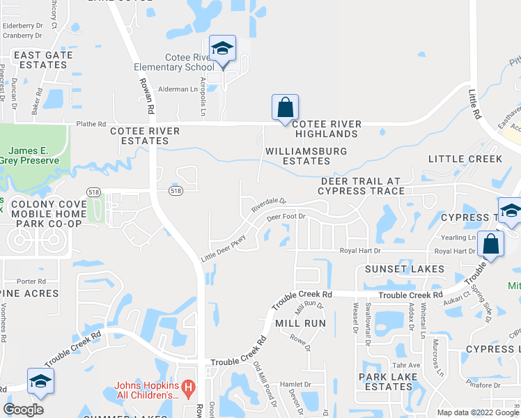 map of restaurants, bars, coffee shops, grocery stores, and more near 7704 Riverdale Drive in New Port Richey