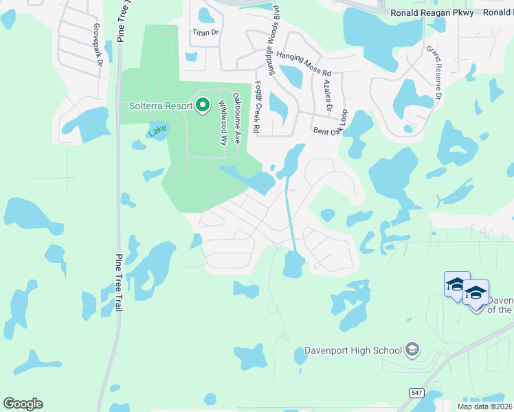 map of restaurants, bars, coffee shops, grocery stores, and more near 7152 Oakmoss Loop in Davenport