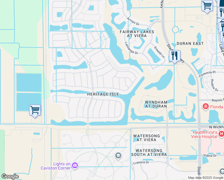 map of restaurants, bars, coffee shops, grocery stores, and more near 3091 Camberly Circle in Melbourne
