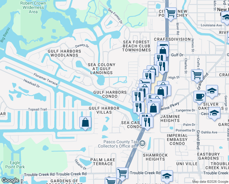 map of restaurants, bars, coffee shops, grocery stores, and more near in Pasco County