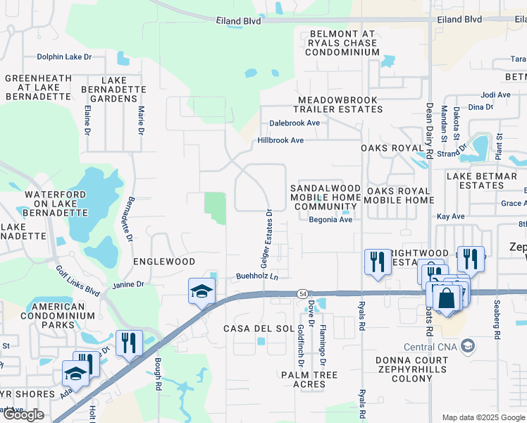 map of restaurants, bars, coffee shops, grocery stores, and more near 35661 Jenny Lynne Circle in Zephyrhills