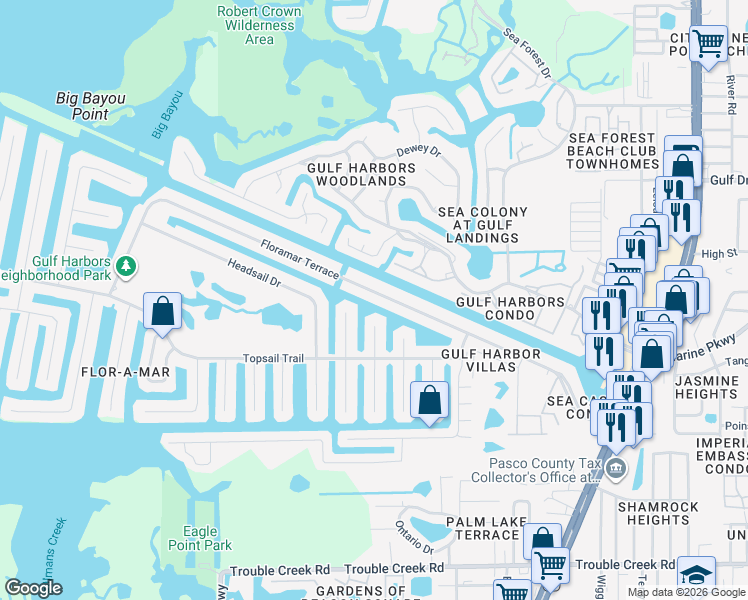 map of restaurants, bars, coffee shops, grocery stores, and more near 4406 Floramar Terrace in New Port Richey