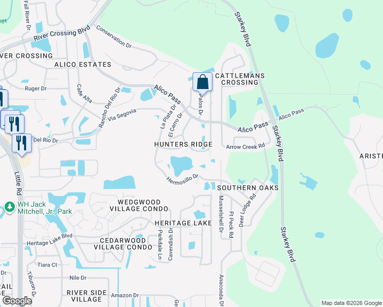map of restaurants, bars, coffee shops, grocery stores, and more near 5231 Las Flores Via in New Port Richey
