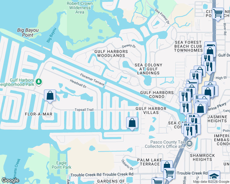 map of restaurants, bars, coffee shops, grocery stores, and more near 4406 Floramar Terrace in New Port Richey