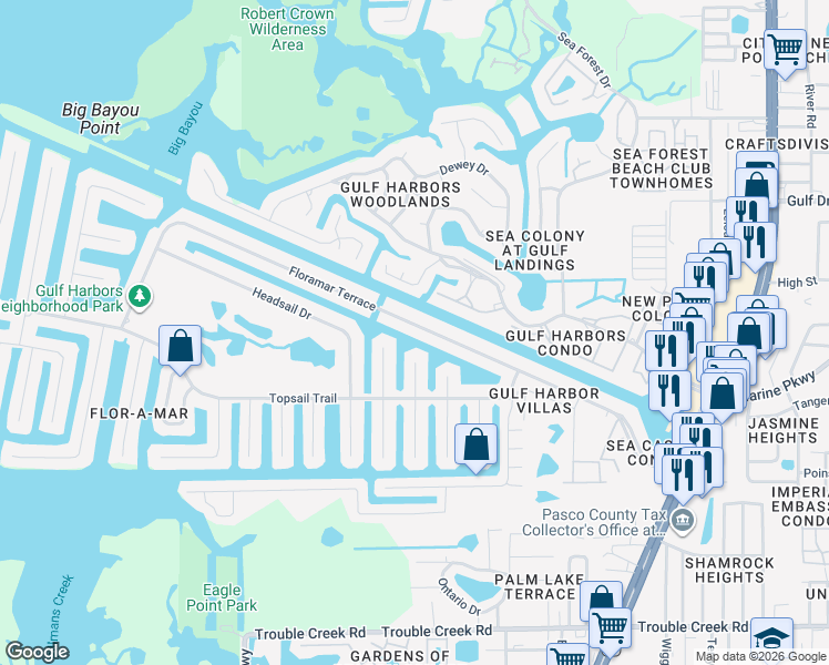 map of restaurants, bars, coffee shops, grocery stores, and more near 4406 Floramar Terrace in New Port Richey