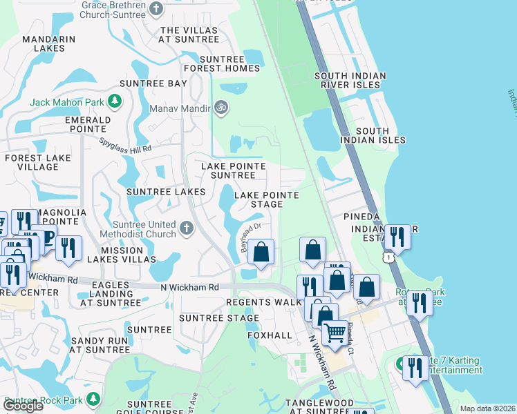 map of restaurants, bars, coffee shops, grocery stores, and more near 341 Myrtlewood Road in Melbourne