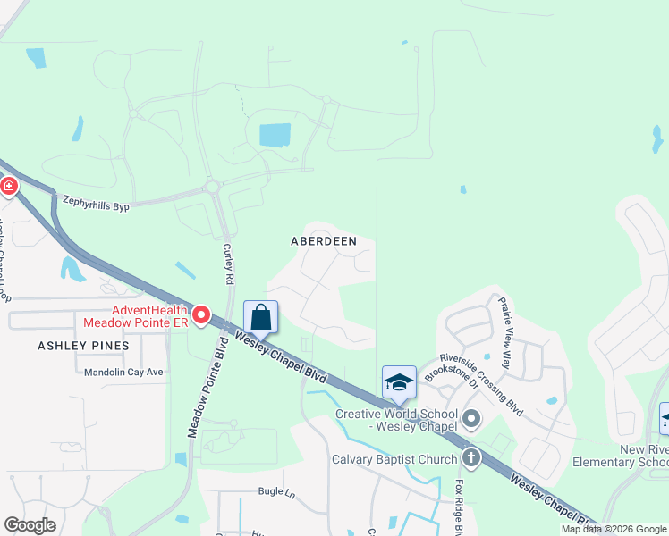map of restaurants, bars, coffee shops, grocery stores, and more near 31443 Loch Aline Drive in Wesley Chapel
