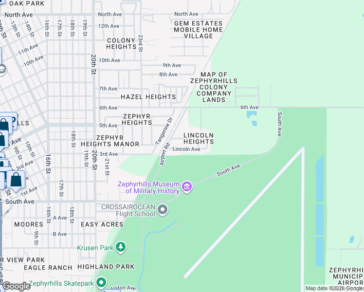 map of restaurants, bars, coffee shops, grocery stores, and more near 39431 Lincoln Avenue in Zephyrhills