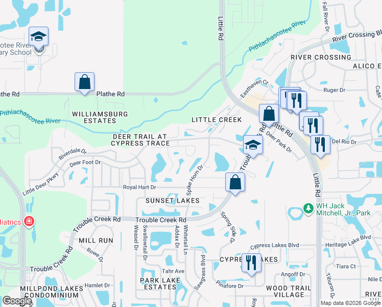 map of restaurants, bars, coffee shops, grocery stores, and more near 8344 Matthew Drive in New Port Richey