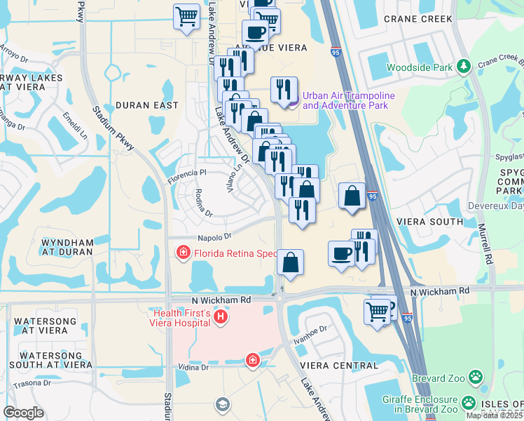 map of restaurants, bars, coffee shops, grocery stores, and more near 2255 Framura Lane in Melbourne