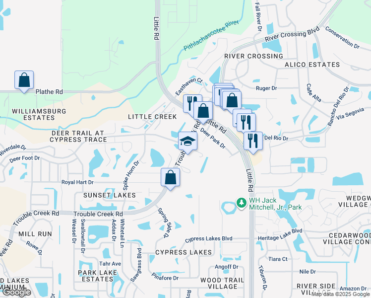 map of restaurants, bars, coffee shops, grocery stores, and more near 8636 Trouble Creek Road in New Port Richey