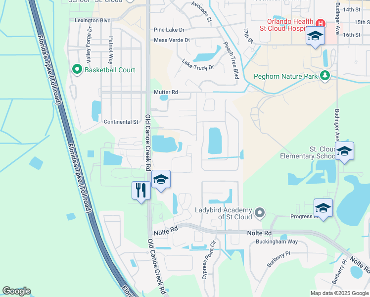 map of restaurants, bars, coffee shops, grocery stores, and more near 2432 King Oak Court in St. Cloud