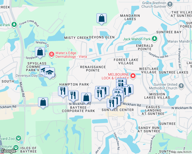 map of restaurants, bars, coffee shops, grocery stores, and more near 370 Shell Cove Drive in Melbourne