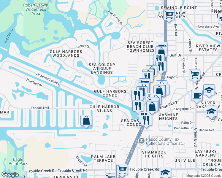 map of restaurants, bars, coffee shops, grocery stores, and more near in Pasco County