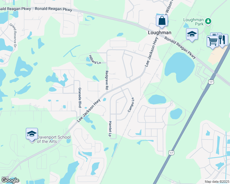 map of restaurants, bars, coffee shops, grocery stores, and more near 125 Hamlet Loop in Davenport