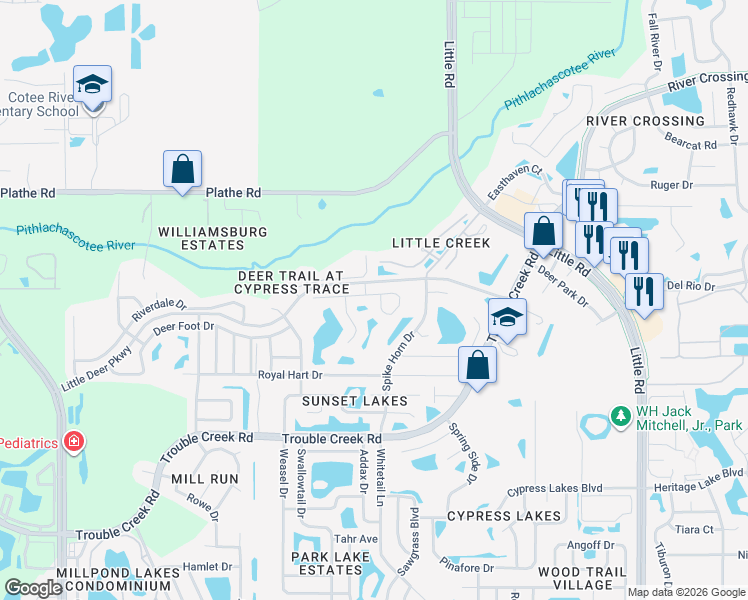 map of restaurants, bars, coffee shops, grocery stores, and more near 8344 Matthew Drive in New Port Richey