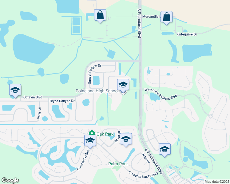 map of restaurants, bars, coffee shops, grocery stores, and more near 2300 South Poinciana Boulevard in Kissimmee