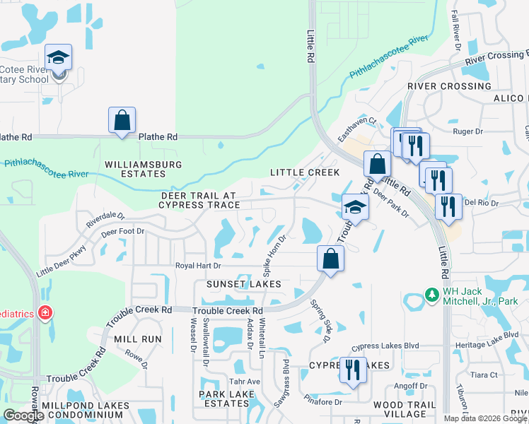 map of restaurants, bars, coffee shops, grocery stores, and more near 8344 Matthew Drive in New Port Richey