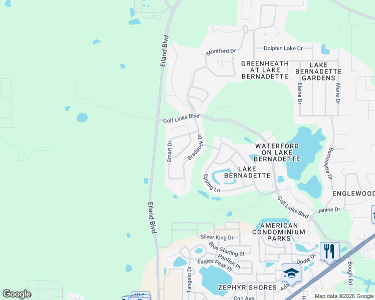 map of restaurants, bars, coffee shops, grocery stores, and more near 5430 Passing Pine Lane in Zephyrhills