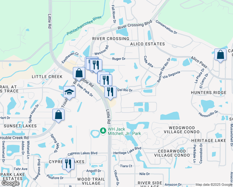 map of restaurants, bars, coffee shops, grocery stores, and more near 5211 Hunters Ridge Drive in New Port Richey