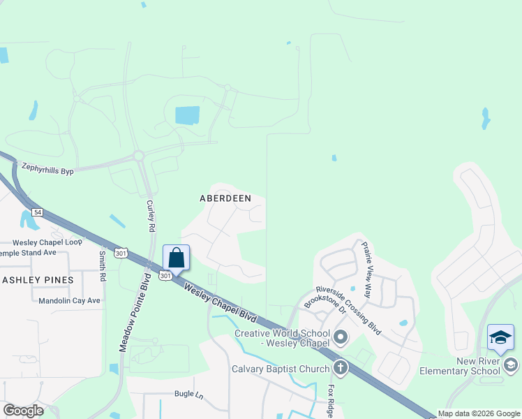 map of restaurants, bars, coffee shops, grocery stores, and more near 31810 Inkley Court in Wesley Chapel