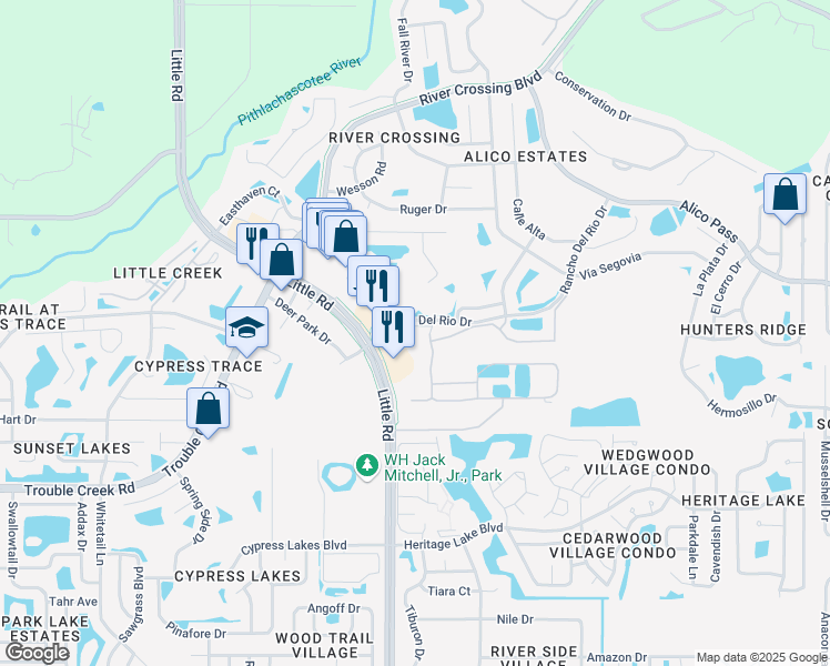 map of restaurants, bars, coffee shops, grocery stores, and more near 5211 Hunters Ridge Drive in New Port Richey