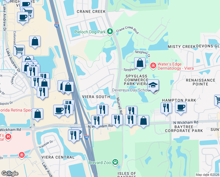 map of restaurants, bars, coffee shops, grocery stores, and more near 7039 Hammock Trace Drive in Melbourne