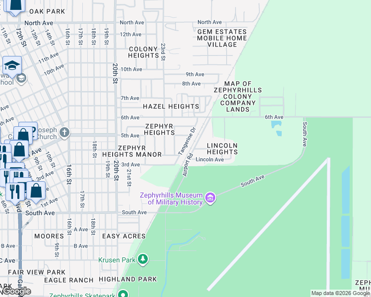 map of restaurants, bars, coffee shops, grocery stores, and more near 5322 Tangerine Drive in Zephyrhills