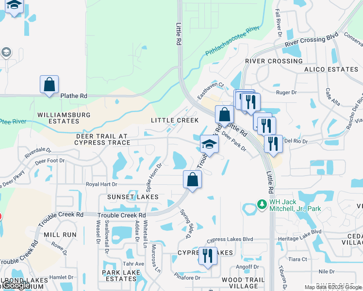 map of restaurants, bars, coffee shops, grocery stores, and more near 8461 Red Roe Drive in New Port Richey