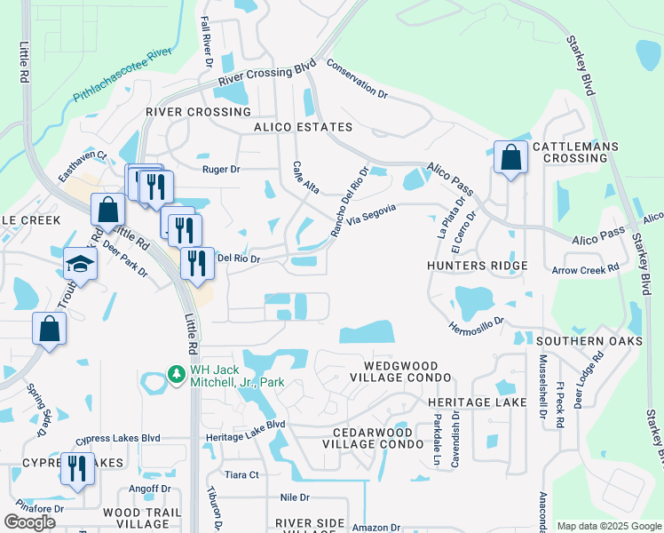map of restaurants, bars, coffee shops, grocery stores, and more near 5233 Palmita Court in New Port Richey