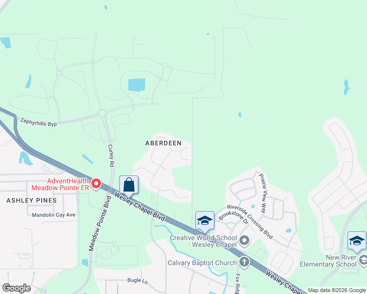 map of restaurants, bars, coffee shops, grocery stores, and more near 31751 Inkley Court in Wesley Chapel