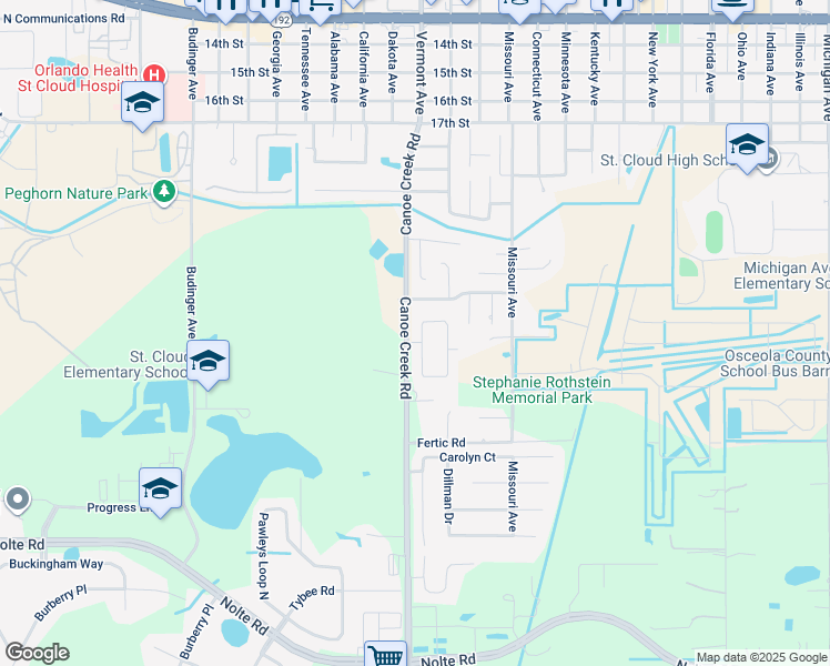map of restaurants, bars, coffee shops, grocery stores, and more near 2548 Bulrush Drive in St. Cloud