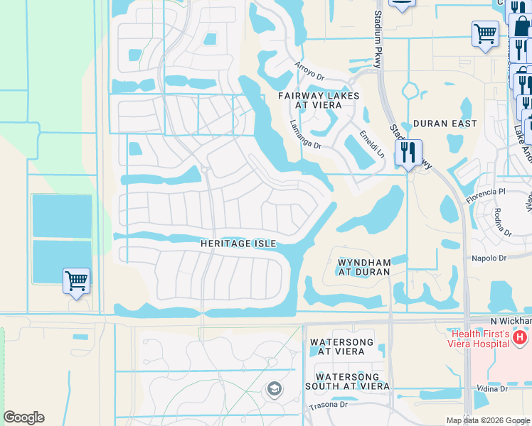 map of restaurants, bars, coffee shops, grocery stores, and more near 6874 Renshaw Drive in Melbourne