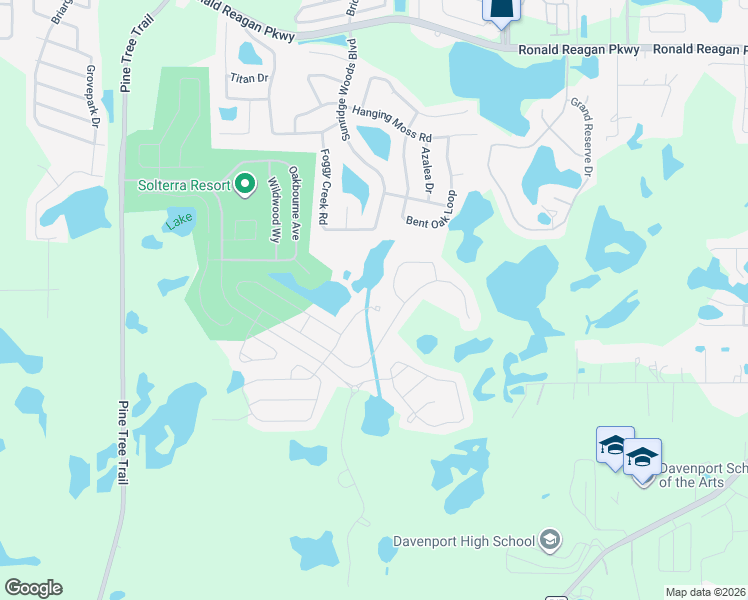 map of restaurants, bars, coffee shops, grocery stores, and more near 559 Foggy Creek Road in Davenport