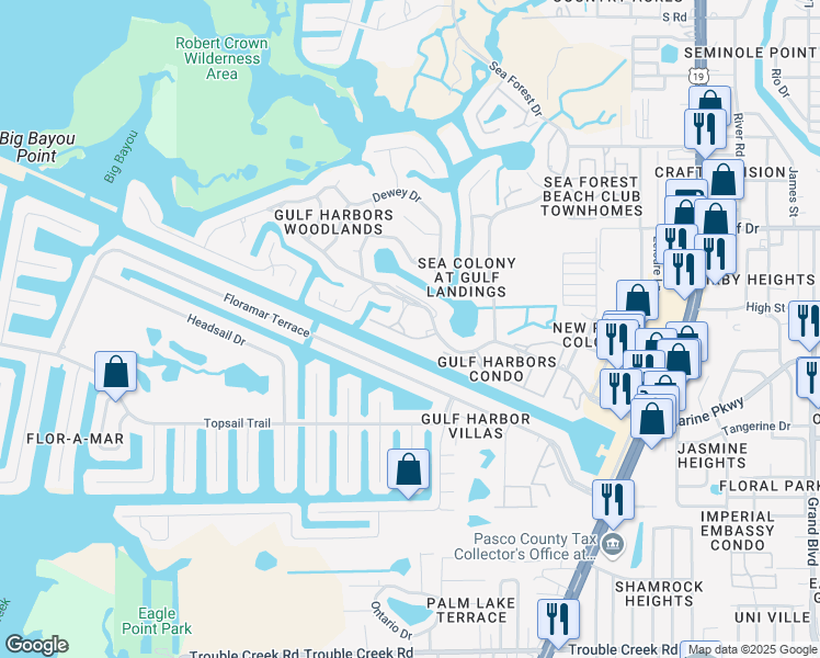 map of restaurants, bars, coffee shops, grocery stores, and more near 4540 Marine Parkway in Port Richey