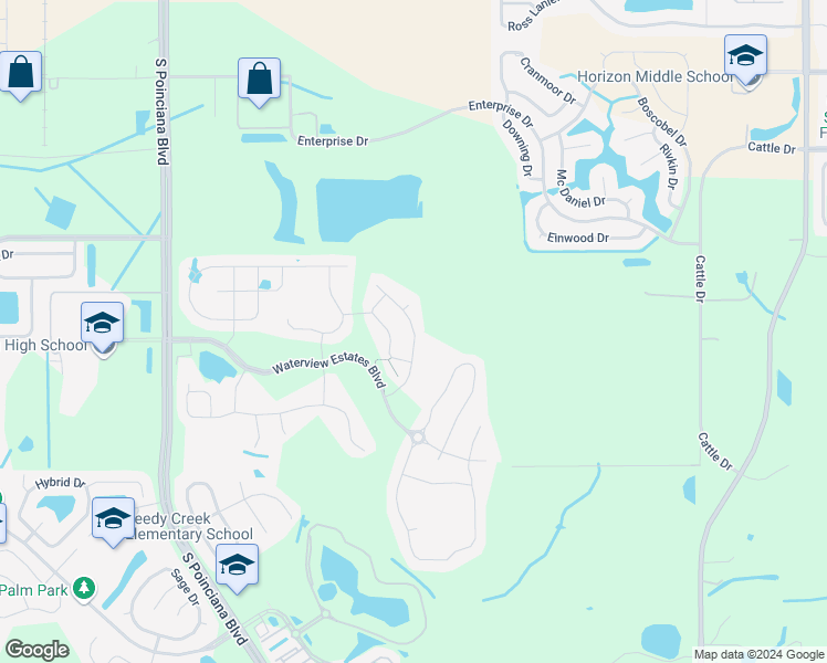 map of restaurants, bars, coffee shops, grocery stores, and more near Waukegan Drive in Kissimmee