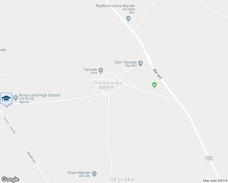 map of restaurants, bars, coffee shops, grocery stores, and more near Jhamuwas Road in Jhamuwas