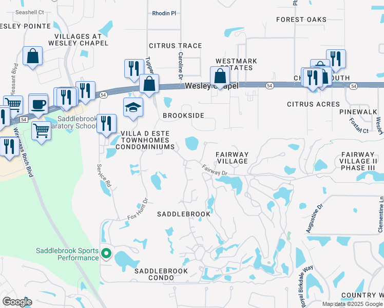 map of restaurants, bars, coffee shops, grocery stores, and more near 5352 Saddlebrook Way in Zephyrhills
