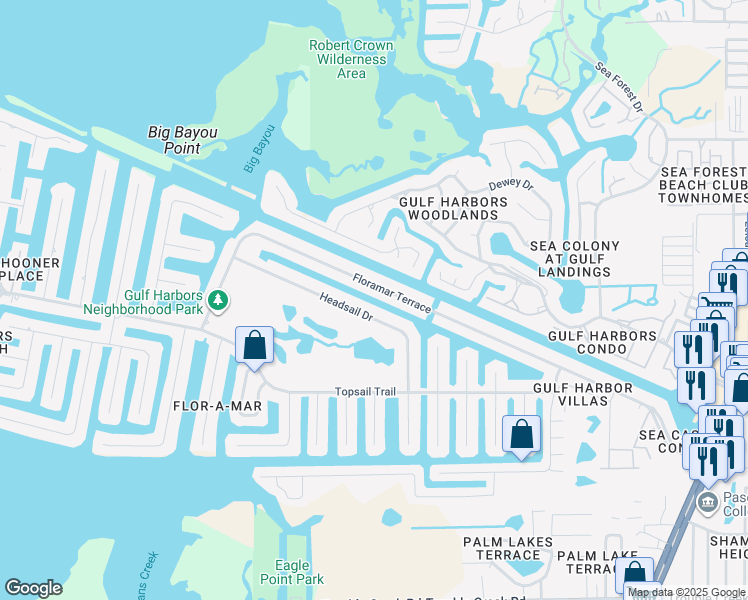 map of restaurants, bars, coffee shops, grocery stores, and more near in NEW PT RICHEY