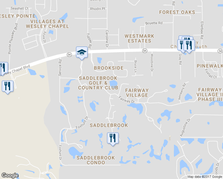 map of restaurants, bars, coffee shops, grocery stores, and more near 5352 Saddlebrook Way in Zephyrhills