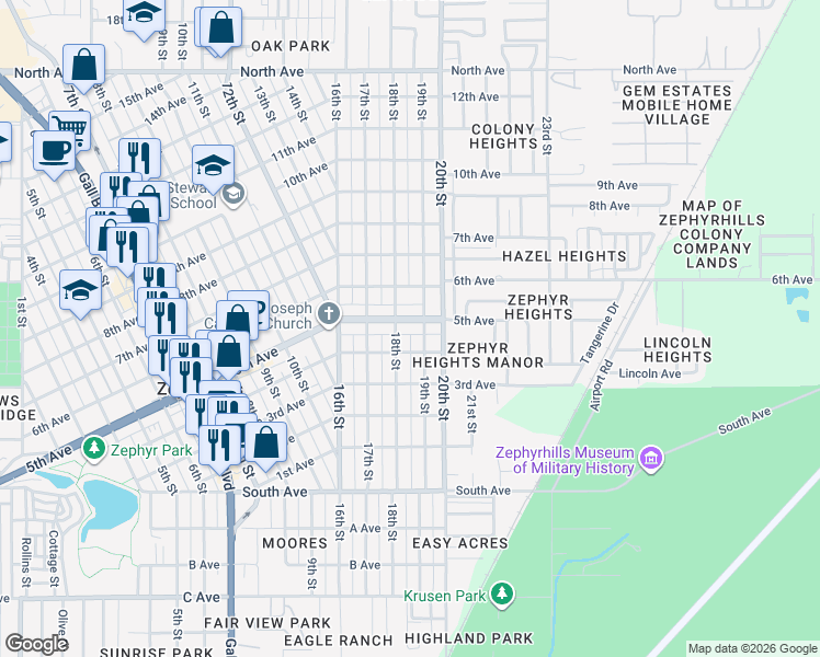 map of restaurants, bars, coffee shops, grocery stores, and more near in Zephyrhills
