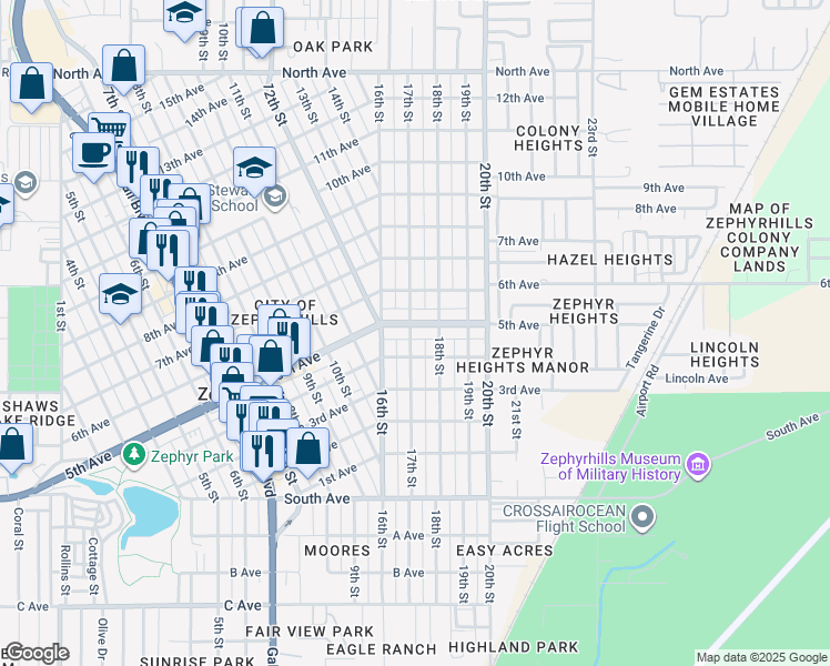 map of restaurants, bars, coffee shops, grocery stores, and more near 38818 5th Ave in Zephyrhills
