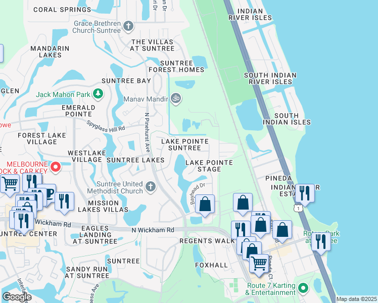 map of restaurants, bars, coffee shops, grocery stores, and more near 370 Myrtlewood Road in Melbourne