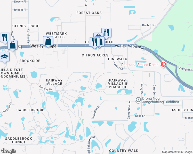 map of restaurants, bars, coffee shops, grocery stores, and more near 5430 Kemkerry Rd in Zephyrhills