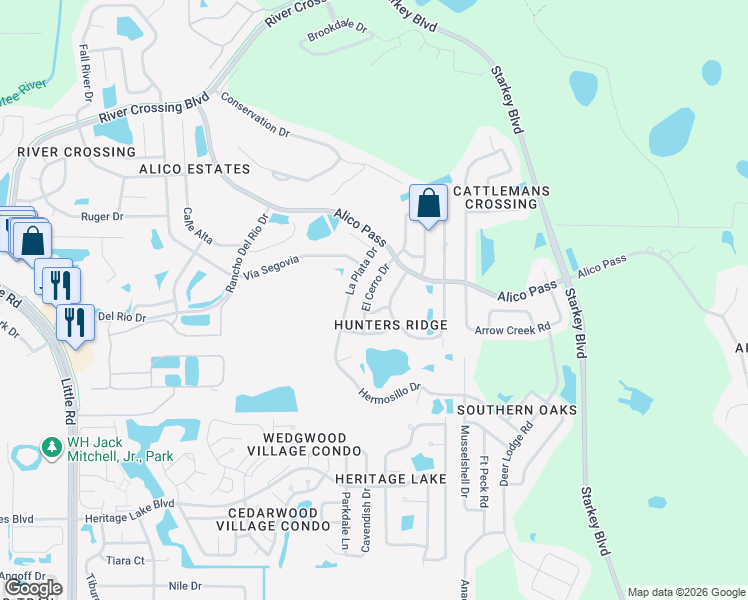 map of restaurants, bars, coffee shops, grocery stores, and more near 5308 El Cerro Drive in New Port Richey