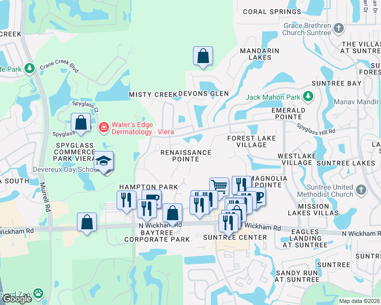 map of restaurants, bars, coffee shops, grocery stores, and more near 481 Shell Cove Drive in Melbourne