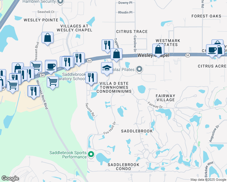 map of restaurants, bars, coffee shops, grocery stores, and more near 5485 Saddlebrook Way in Zephyrhills