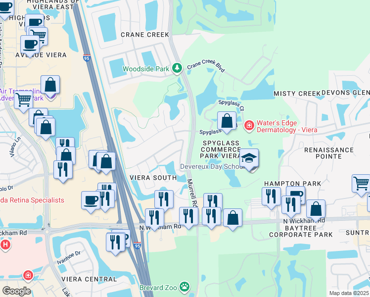 map of restaurants, bars, coffee shops, grocery stores, and more near 7018 Hammock Trace Drive in Melbourne