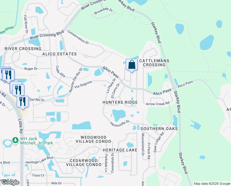map of restaurants, bars, coffee shops, grocery stores, and more near 5308 El Cerro Drive in New Port Richey