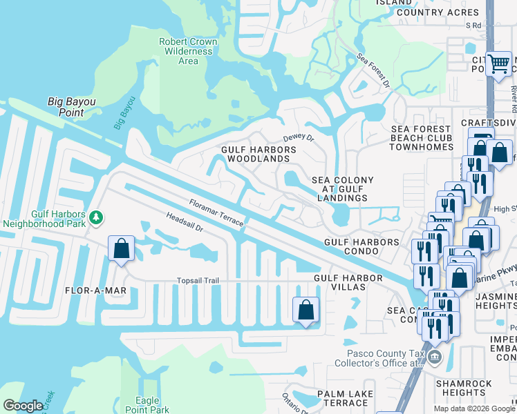 map of restaurants, bars, coffee shops, grocery stores, and more near 4559 Jones Court in New Port Richey